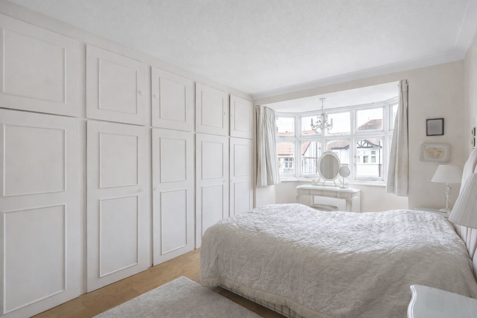 Bedroom with a bay window and fitted wardrobes at Cleveland Park, W13